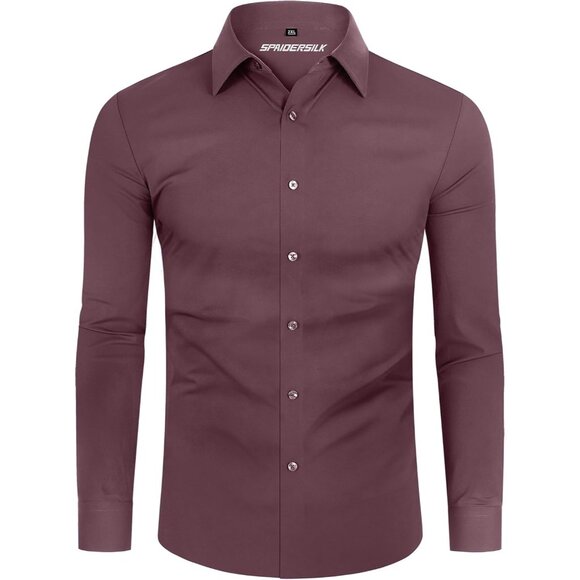Men Pink Long Sleeve Slim Muscle Fit Wrinkle Free Button Down Dress Shirts - Picture 8 of 9